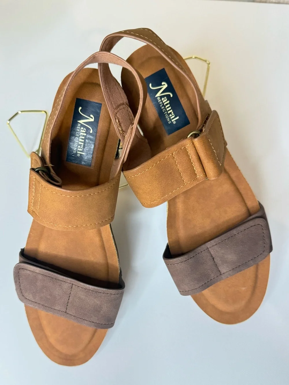 Natural Reflections Two Tone Brown Wedge Sandals Size 8 NWOB